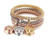 3 Pezzi/Set Braccialetti Elastici Braccialetto per Le Donne Albero di della Vita Gufo Serratura a Chiave Nota Musicale Gufo Farfalla Cuore Gioielli con Fascino