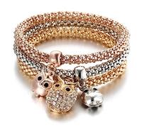 3 Pezzi/Set Braccialetti Elastici Braccialetto per Le Donne Albero di della Vita Gufo Serratura a Chiave Nota Musicale Gufo Farfalla Cuore Gioielli con Fascino