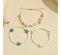 3 pezzi Set braccialetto con pendente a conchiglia e stella marina stile oceano estivo, perline, gioielli fatti a mano adatti per adolescenti, ragazzi, ragazze, spiaggia, vacanza, uso quotidiano Tagli