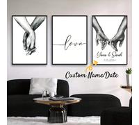 3 pezzi/set, cartellone su tela senza cornice personalizzato - opera d'arte murale personalizzata con nome, decorazione murale in bianco e nero con amore e mani, arte murale su tela, decorazione per l