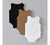3 pezzi Set casual estivo per neonati 3 pezzi Canottiera Body Tessuto in cotone morbido Tutte le tonalità di marrone Bianco Nero Grigio melange Abbinamento familiare estivo 6-9M,9-12M,12-18M,0-1M,1-3M