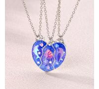 3 pezzi/set Collana con ciondolo magnetico colorato a forma di farfalla e cuore con glitter per ragazze, regalo per le migliori amiche Tagli UnicaHalloweenLega di zinco