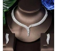 3 pezzi/Set Collana e orecchini da donna alla moda di lusso a forma di goccia decorati con cristalli di zirconia scintillanti, adatti per sposa, matrimonio, vacanza, viaggio, pendolarismo quotidiano, 