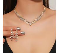 3 pezzi/Set Collana e orecchini da donna alla moda di lusso decorati con cristalli di zirconia a forma di occhio scintillanti, adatti per sposa, matrimonio, vacanza, viaggio, pendolarismo quotidiano,