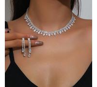 3 pezzi/Set Collana e orecchini da donna alla moda di lusso decorati con cristalli scintillanti di zirconia, adatti per sposa, matrimonio, vacanza, viaggio, pendolarismo quotidiano, festa, regalo, gio