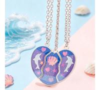 3 pezzi/set Collana pendente magnetica a forma di cuore in lega di zinco stile goccia d'olio, accessorio di moda carino per ragazze, adatto per uso quotidiano, regalo per il compleanno della migliore 