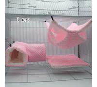 3 pezzi Set combo amaca a doppio strato, tunnel rifugio e tappetino per piccoli animali domestici come lo Scoiattolo volante, criceto, coniglio Pacchetto combinato tre in uno (tappetino + tunnel di fi