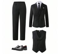 3 pezzi Set Completo Elegante da Ragazzo: Giacca Blazer Nera Sofisticata + Gilet Slim Fit Doppiopetto + Pantaloni Eleganti. Set Completo Formale di Alta Gamma Adatto per Feste di Compleanno, Gala, Esi