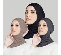 3 pezzi set comprendente copertura elastica per il mento, cuffia hijab e sciarpa per avvolgere la testa, adatto per l'uso quotidiano con abito abaya come base. Velo donna traspirante sotto la cuffia P