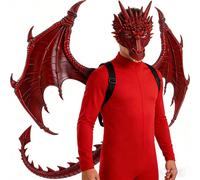 3 pezzi Set costume da drago di lusso, include maschera, ali, coda, maschera da drago rosso, maschera aggiornata, set maschera costume da drago RP, regalo per il Ringraziamento, Pasqua | Maschera da g