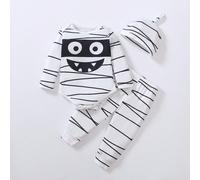 3 pezzi Set costume da mummia per bambini maschi a Natale - body, pantaloni, cappello, adatto per decorazioni natalizie, feste, compleanni, servizi fotografici, uso quotidiano, nero e bianco, body a m