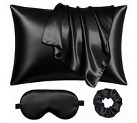 3 pezzi Set da notte in raso | Set più morbido della seta con federa, maschera per gli occhi e scrunchie in raso - Comprende 1 federa in raso, 1 maschera per gli occhi in raso e 1 scrunchie in raso, D