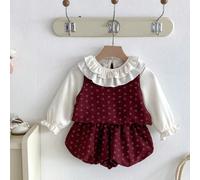 3 pezzi Set di abbigliamento per bambina, composto da canotta con colletto alla Peter Pan, gilet con stampa floreale ditsy, e pantaloni con volant, per l'autunno 6-9M,9-12M,12-18M,18-24M,3-6MPianteMis