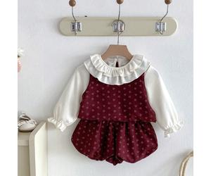 3 pezzi Set di abbigliamento per bambina, composto da canotta con colletto alla Peter Pan, gilet con stampa floreale ditsy, e pantaloni con volant, per l'autunno 6-9M,9-12M,12-18M,18-24M,3-6MPianteMis