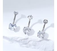 3 Pezzi Set Di Anelli Per L'Ombelico In Acciaio Inossidabile E Zirconia A Forma Di Cerchio E Cuore, Eleganti E Semplici, Accessori Da Donna Per Nuoto All'Aperto, Regalo Per San Valentino, Mamma, Festa