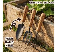 3 pezzi Set di attrezzi da giardinaggio con incisione laser - Piccola pala, zappetta da giardino, attrezzo per allentare il terreno di piante in vaso da interno, personalizzabile Ferro