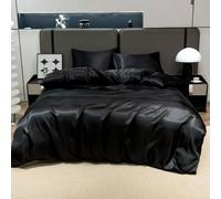 3 pezzi Set di biancheria da letto in raso di seta di lusso nero, morbido e traspirante, resistente alle pieghe, favorisce un sonno migliore, stile alberghiero, regalo per genitori e amici, include 1 