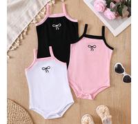 3 pezzi Set di body a canottiera in maglia tinta unita, comodi e versatili, per bambine, adatti per primavera/estate 6-9M,9-12M,12-18M,18-24M,1-3M,3-6MGraficoMiscele di cotone