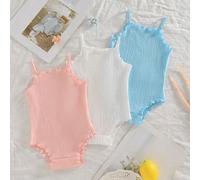 3 pezzi Set di body a canottiera in maglia tinta unita, comodi e versatili, per bambine, adatti per primavera ed estate 6-9M,9-12M,12-18M,18-24M,1-3M,3-6MColore unicoPoliestere