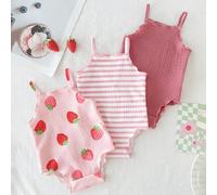 3 pezzi Set di body a canottiera in maglia tinta unita, comodi, versatili e semplici, per bambine, adatti per primavera/estate 6-9M,9-12M,12-18M,18-24M,1-3M,3-6MFrutta & verduraPoliestere