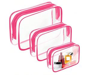 3 pezzi Set di borse cosmetiche trasparenti e impermeabili, essenziali per le vacanze estive e i viaggi - Borse con cerniera multifunzionali e leggere per articoli da toeletta e accessori da donna Pol
