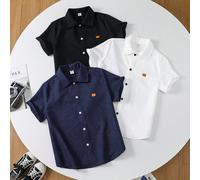 3 pezzi Set di camicie a maniche corte con colletto alla coreana, ricamate, casual e versatili per ragazzi pre-adolescenti, adatte per la scuola, raduni, feste, uscite 8Y,9Y,10Y,11Y,12YGraficoPolieste