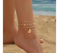 3 pezzi Set di cavigliere con catena di perle finte a forma di farfalla, versatile per uso quotidiano per adolescenti, la catena fatta a mano può essere tagliata alla lunghezza desiderata, quantità di