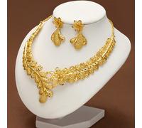 3 pezzi Set di collana e orecchini placcato oro 18K con fiori 3D e ramo d'ulivo, adatto per donne, ragazze, matrimoni, feste, uso quotidiano Tagli UnicaLega di rame