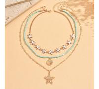 3 pezzi Set di collane con perle stile oceano estivo con ciondoli a forma di stella marina e conchiglia, collana choker delicata adatta per spiaggia, feste e uso quotidiano Tagli UnicaLega di zinco