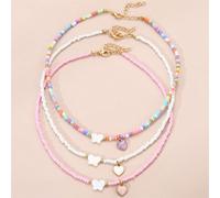 3 pezzi Set di collane con perline di vetro colorate a forma di cuore per ragazze ATTENZIONE: PERICOLO DI SOFFOCAMENTO-Pezzi piccoli, non per bambini sotto i 3 anni.Tagli UnicaBlocchi di coloreABS