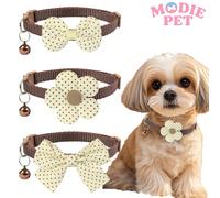 3 pezzi Set di collari per animali domestici con fiocco e fiore a pois, alla moda e carini, gioiosi per gatti e cani rosa,blu,BeigeBlocchi di colore,GeometricoPoliestere