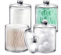 3 pezzi Set di dispenser per cotton fioc e barattoli in plastica trasparente da 10 once, per organizzare il bagno, organizzatore per il trucco in bagno, adatto per palline, cotton fioc, dischetti, fil