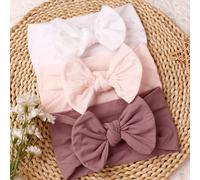 3 pezzi Set di fasce elastiche per neonati in nylon morbido a tinta unita con fiocco, perfette per San Valentino Tagli UnicaPoliammide
