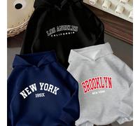 3 pezzi Set di felpe con stampa di testo New York, Brooklyn e Los Angeles per ragazzi pre-adolescenti, morbide e calde per l'autunno/inverno 6Y,7Y,8Y,9Y,10Y,14Y,11Y,12Y,13YLetterePoliestere