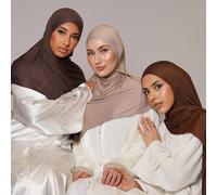 3 pezzi Set di hijab in jersey, bordo migliorato, colore solido classico lucido 170*60cm, foulard istantanei e scialli, adatti per uso quotidiano, casual, all'aperto, come regalo per vestiti Colore un