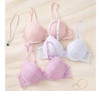 3 Pezzi Set di Lingerie Sexy da Donna con Reggiseno Push-Up in Pizzo, Romantico e Minimalista, con Filo Regolabile 70B,75A,75B,75C,75D,80A,80B,80C,80D,85B,85C,85D,90C,90BColore unico,PiantePizzo