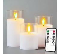 3 pezzi Set di luci decorative a LED elettroniche con telecomando e timer, candele a pilastro elettriche da esterno, luci a candela a batteria, set da 3 pezzi di candele a pilastro con fiamma realisti