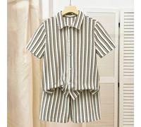 3 pezzi Set di maglietta a maniche corte con righe verticali e pantaloncini casual abbinati per ragazzo pre-adolescente, in tessuto misto, delicato sulla pelle e traspirante. La maglietta presenta un 