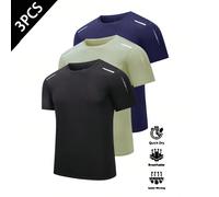 3 pezzi/set di magliette a maniche corte, leggere, morbide, casual, traspiranti, adatte per sport all'aperto, corsa, fitness, con collo a giro, che assorbono il sudore, regalo per la Festa del Papà L,