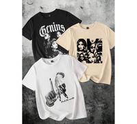 3 pezzi/set di magliette da donna a maniche corte, collo rotondo, aderenti, con grafiche minimaliste di volti e gesti, leggermente trasparenti, adatte per l'estate e il ritorno a scuola L,M,S,XL,XS,XX