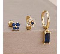 3 Pezzi Set di Orecchini in Acciaio Inossidabile Placcato Oro 18K con Zirconia Blu a Forma di Farfalla, Cerchio Floreale e Simboli delle 12 Costellazioni, Ipoallergenico per Piercing al Cartilagine, R