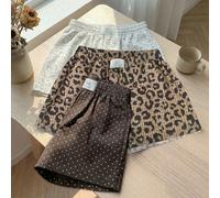3 pezzi Set di pantaloncini casual con stampa a pois, stampa leopardata chiara e stampa leopardata scura, in tessuto intrecciato, adatto per uso quotidiano. Set di pantaloncini con stampa mimetica, ad