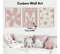 3 pezzi/set di poster su tela senza cornice personalizzati - opera d'arte con nome personalizzato, stampa di margherite rosa, decorazione floreale per camera da letto, decorazione per camera da letto