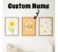 3 pezzi Set di stampe murali floreali arancioni con margherite senza cornice personalizzati, poster floreali con nome personalizzato per la camera dei bambini, decorazione della cameretta dei neonati
