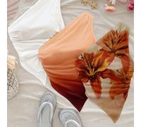 3 pezzi Set di top da donna in stile vacanza al mare: Top con stampa floreale di gigli e ibisco a spalle asimmetriche e orlo asimmetrico, top tie-dye arancione, e top bianco, adatti per l'estate e per