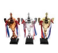 3 Pezzi Set di Trofei Primo Secondo Terzo Posto, Metallo Plastica | Finitura Effetto Metallo, Display Stabile, Rischio di Ribaltamento Ridotto, per Cerimonie e Tornei Sportivi