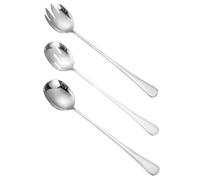 3 Pezzi Set di Utensili da Cucina in Acciaio Inox, Tre Pezzi | Forchettone e Cucchiaio con Manico Allungato, Finitura Lucida, per Insalate, Pranzi Scolastici e Cucina