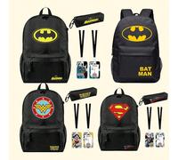 3 pezzi Set di zaino scolastico, astuccio e porta carte di Warner Batman, Superman, per la stagione back-to-school, stile preppy, grande capacità di archiviazione, zaino per il tempo libero, i viaggi 