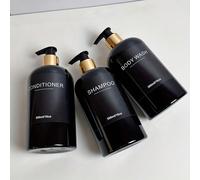 3 pezzi Set dispenser per lozione/shampoo/balsamo nero, organizer da bagno con etichette impermeabili Set di tre pezzi con décolleté Black Gold,Set di tre pezzi con décolleté nere e argentoPolipropile