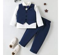 3 pezzi Set elegante casual formale per ragazzo giovane. Completo composto da gilet slim fit tinta unita + pantaloni casual + papillon a pois staccabile in 3 pezzi, con fazzoletto decorativo a contras